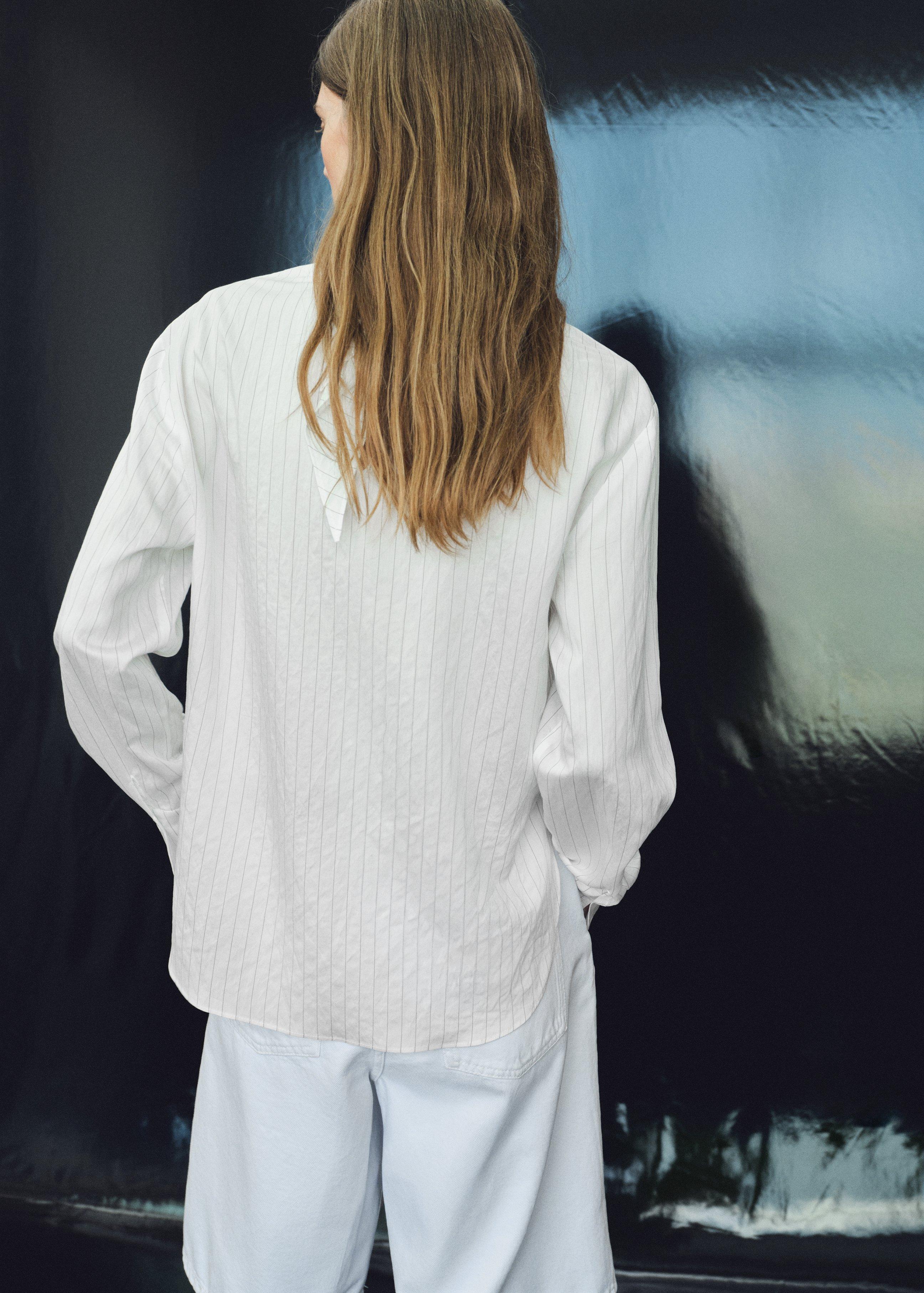 White Striped Blouse With Handkerchief, White, medium