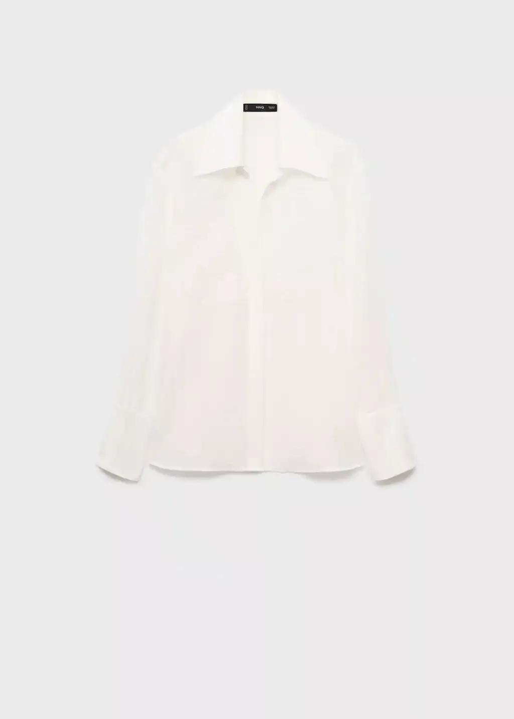 White Lyocell Shirt With Patches, Natural White, medium