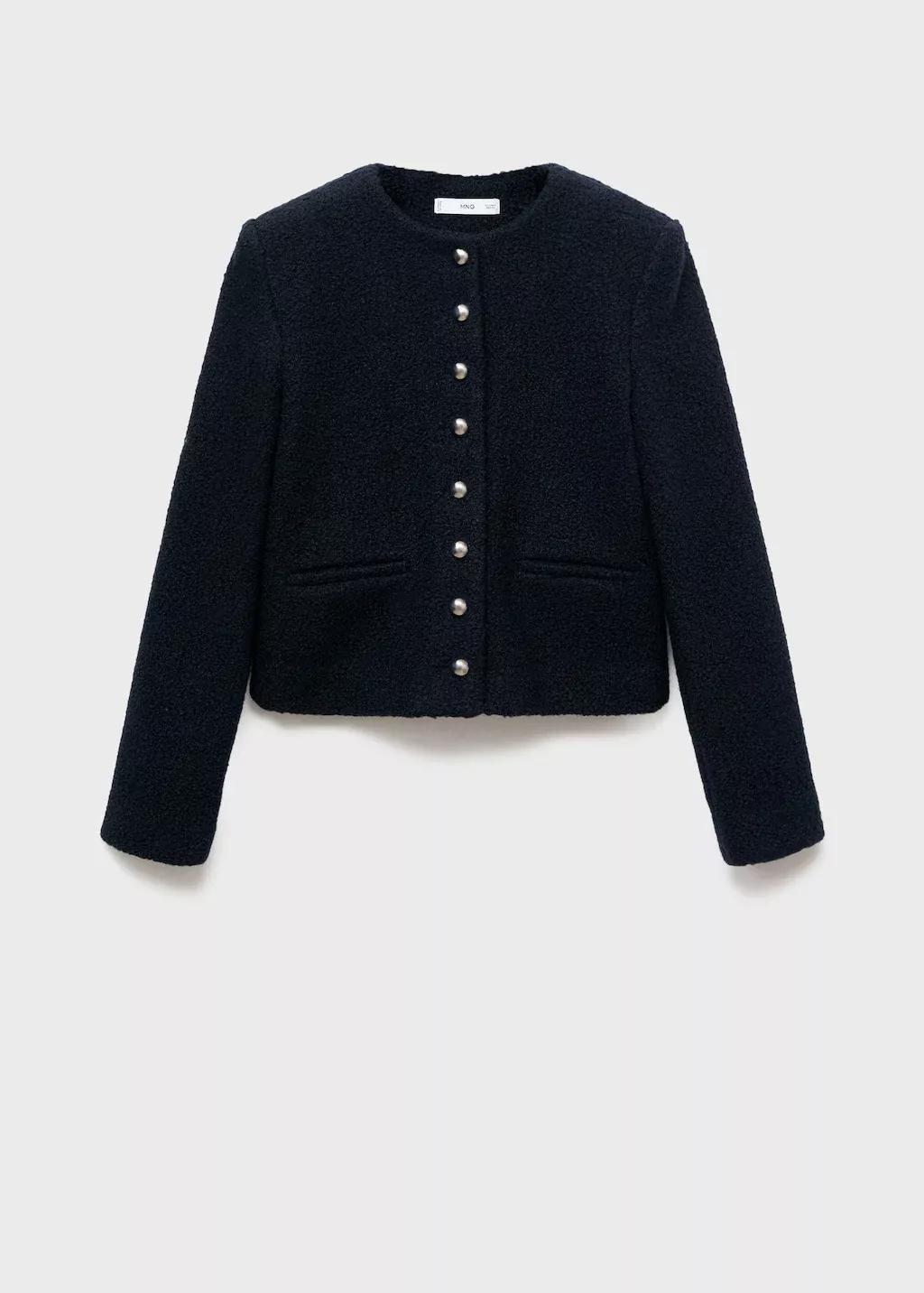 Navy Boucle Jacket With Jewel Buttons, Navy, large image number 0