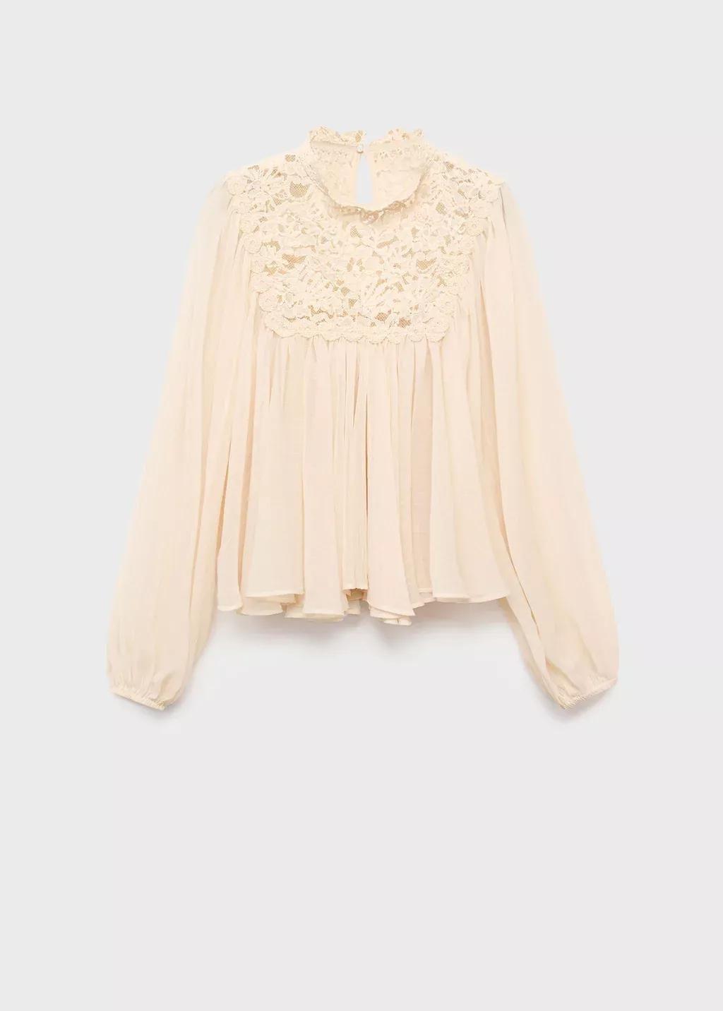 Beige Lace Combination Blouse, , large image number 0