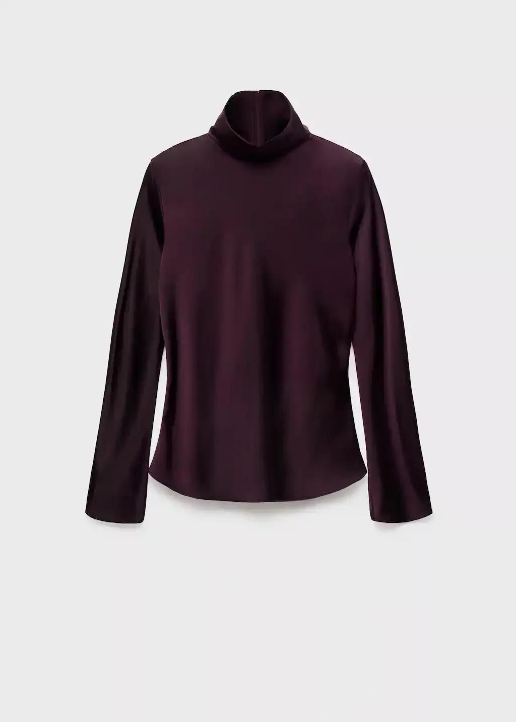 Purple Satin Turtleneck Blouse, , large image number 0