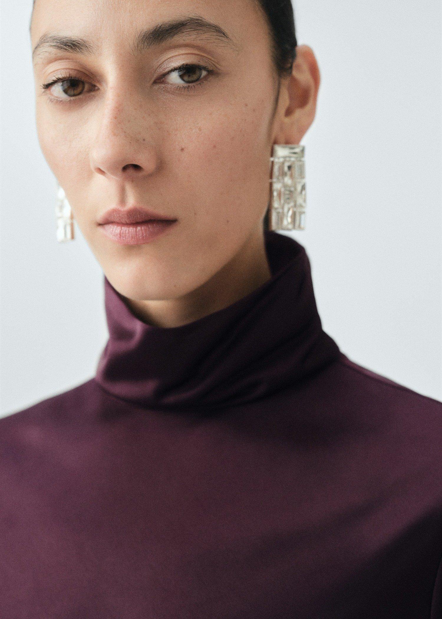 Purple Satin Turtleneck Blouse, , large image number 2