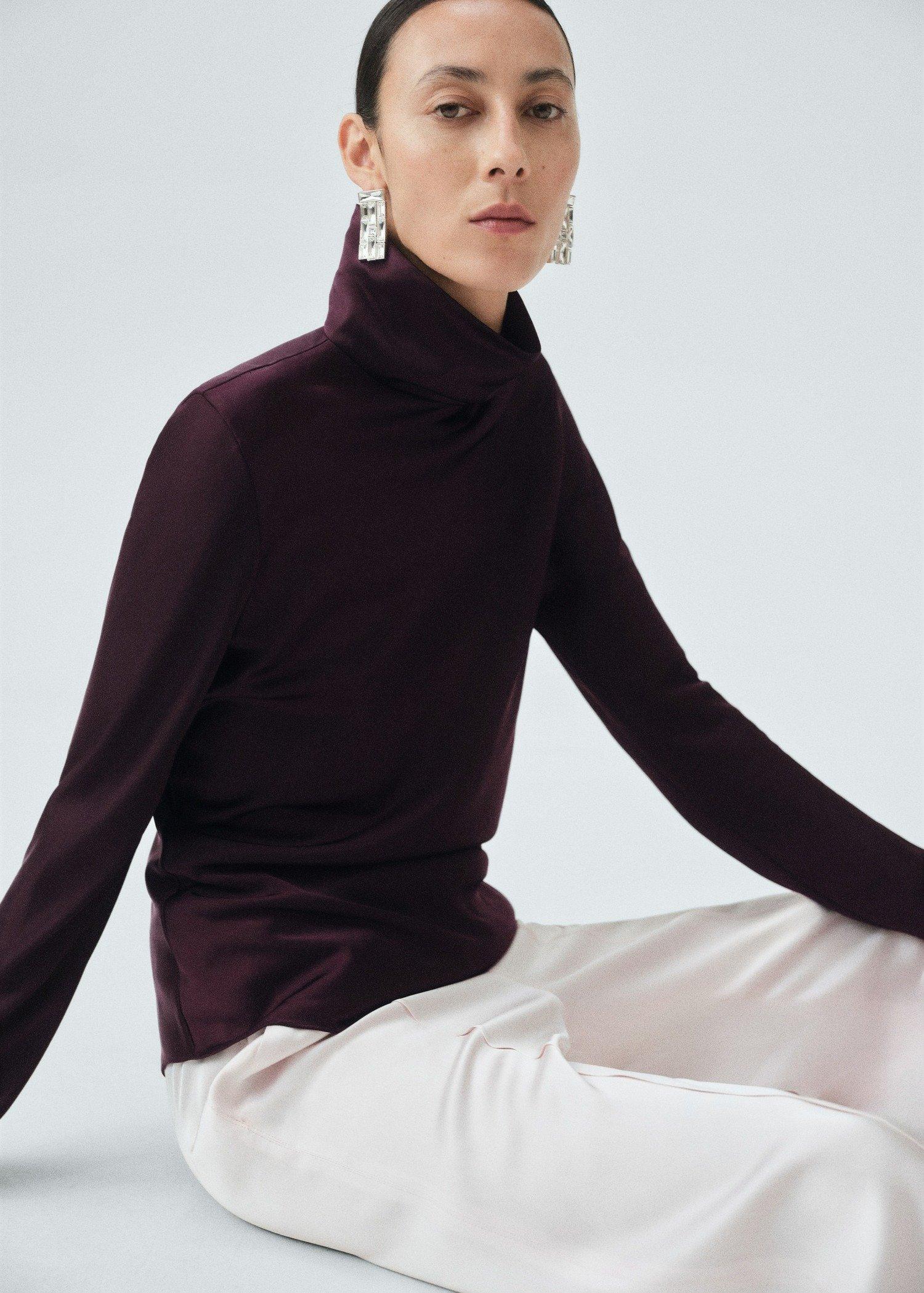 Purple Satin Turtleneck Blouse, , large image number 4