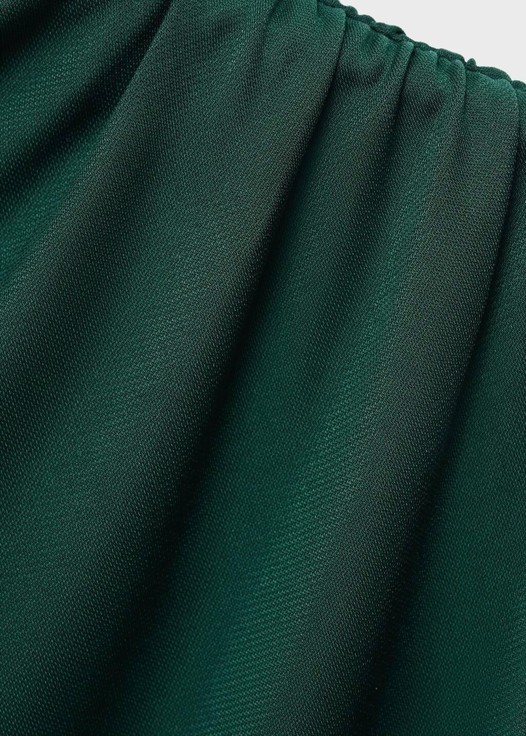 Green T-Shirt With Gathered Asymmetrical Neck, Dark Green, medium