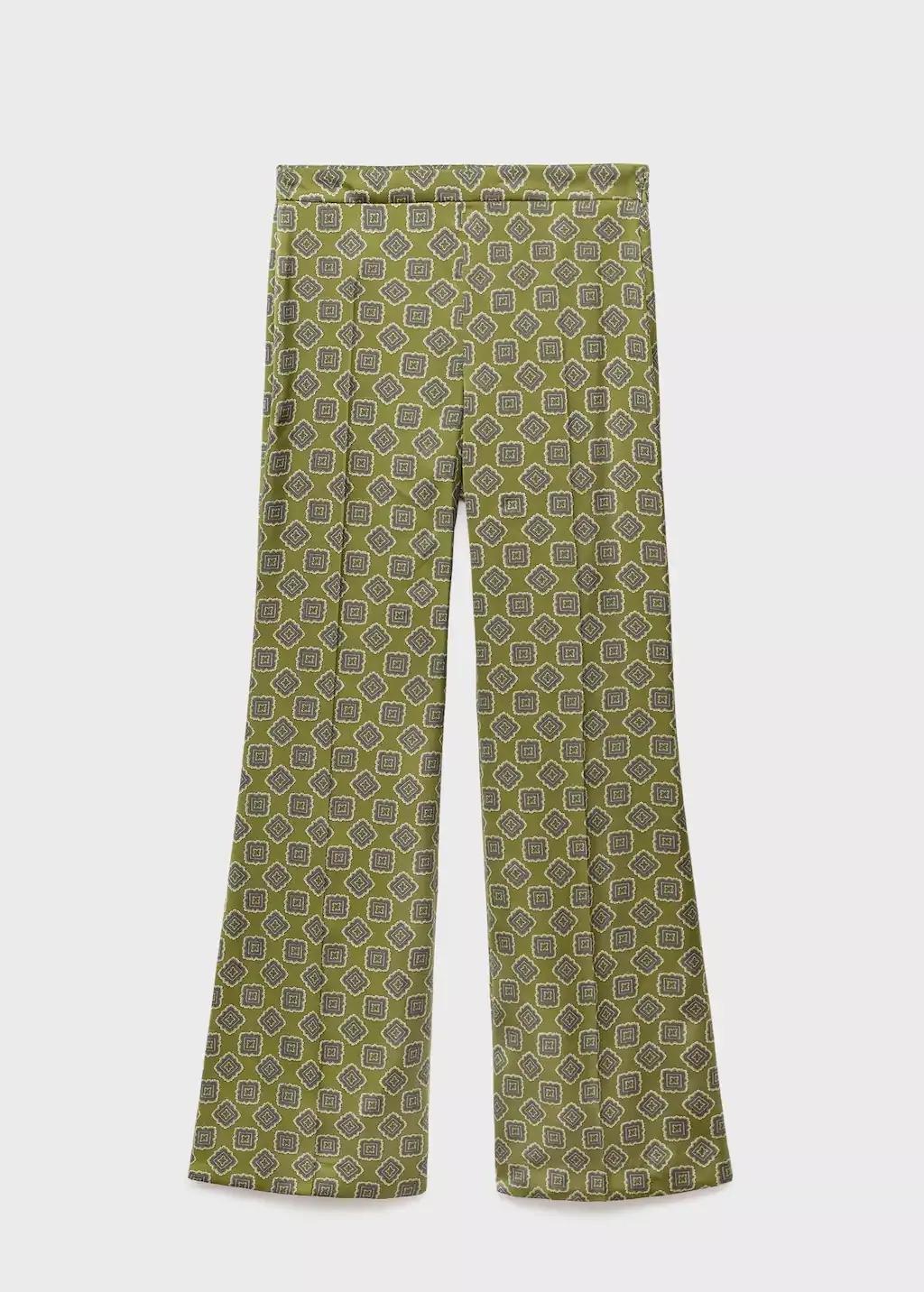 Green Geometric-Print Satin Trousers, , large image number 0