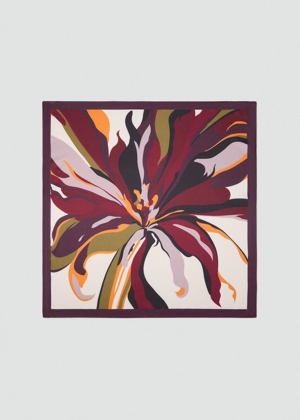 DARK RED Satin lily-print scarf, 0201_76, large image number 2