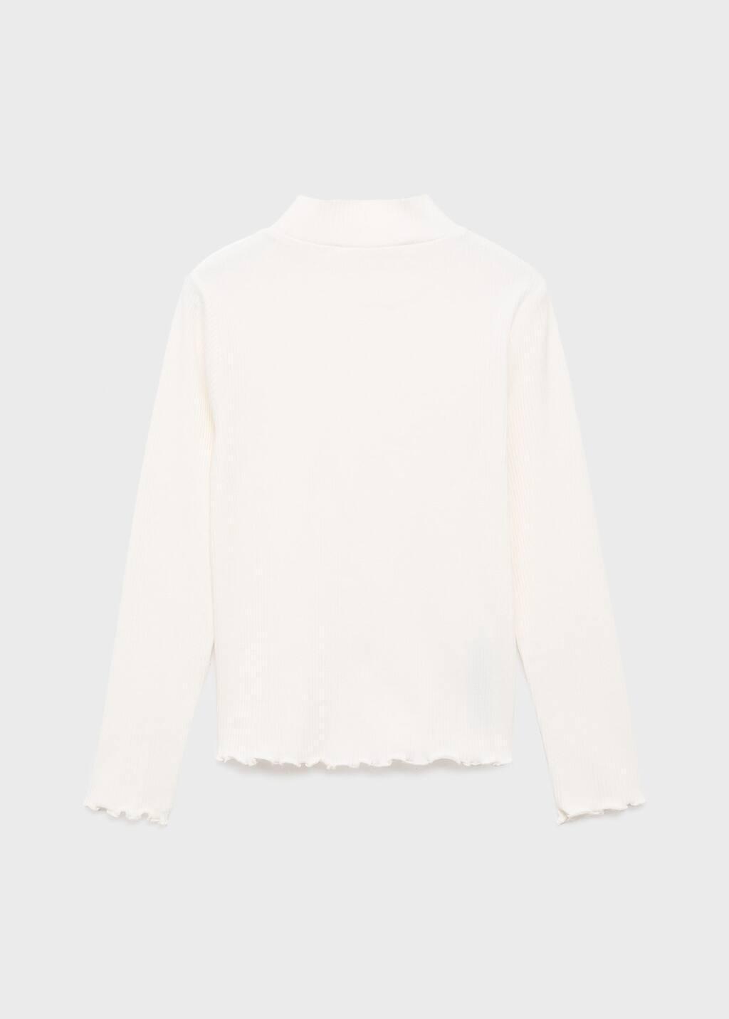 White Ribbed High Neck T-Shirt, Kids Girl, Natural White, large image number 1