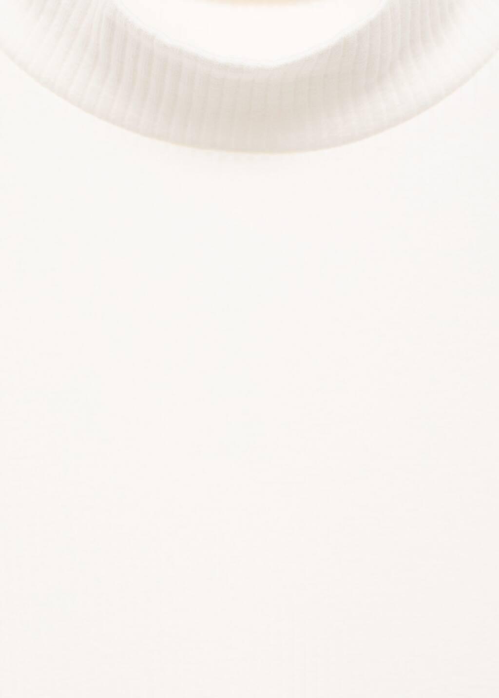 White Ribbed High Neck T-Shirt, Kids Girl, Natural White, medium