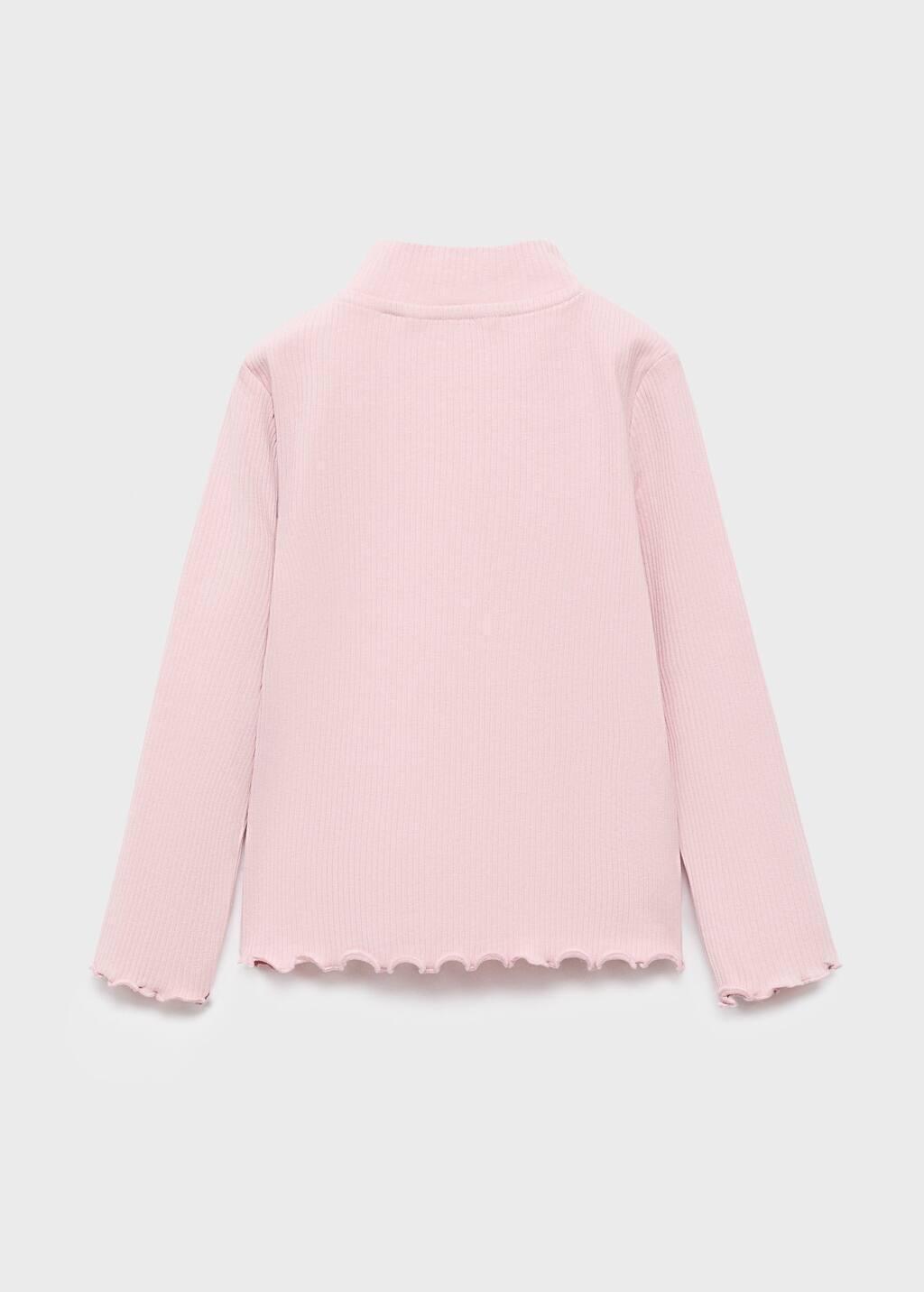 Pink Ribbed High Neck T-Shirt, Kids Girl, Pink, large image number 1