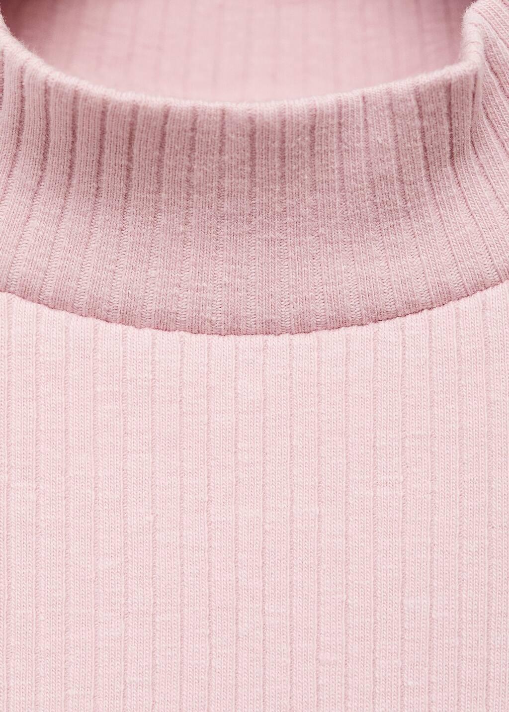 Pink Ribbed High Neck T-Shirt, Kids Girl, Pink, large image number 2