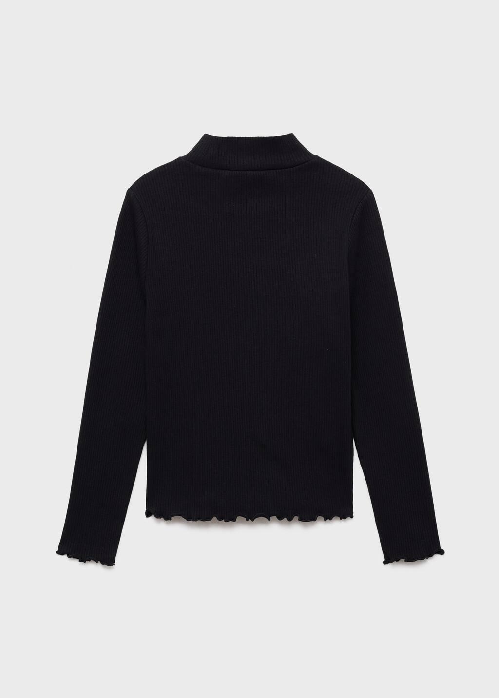 Black Ribbed High Neck T-Shirt, Kids Girl, Black, large image number 1