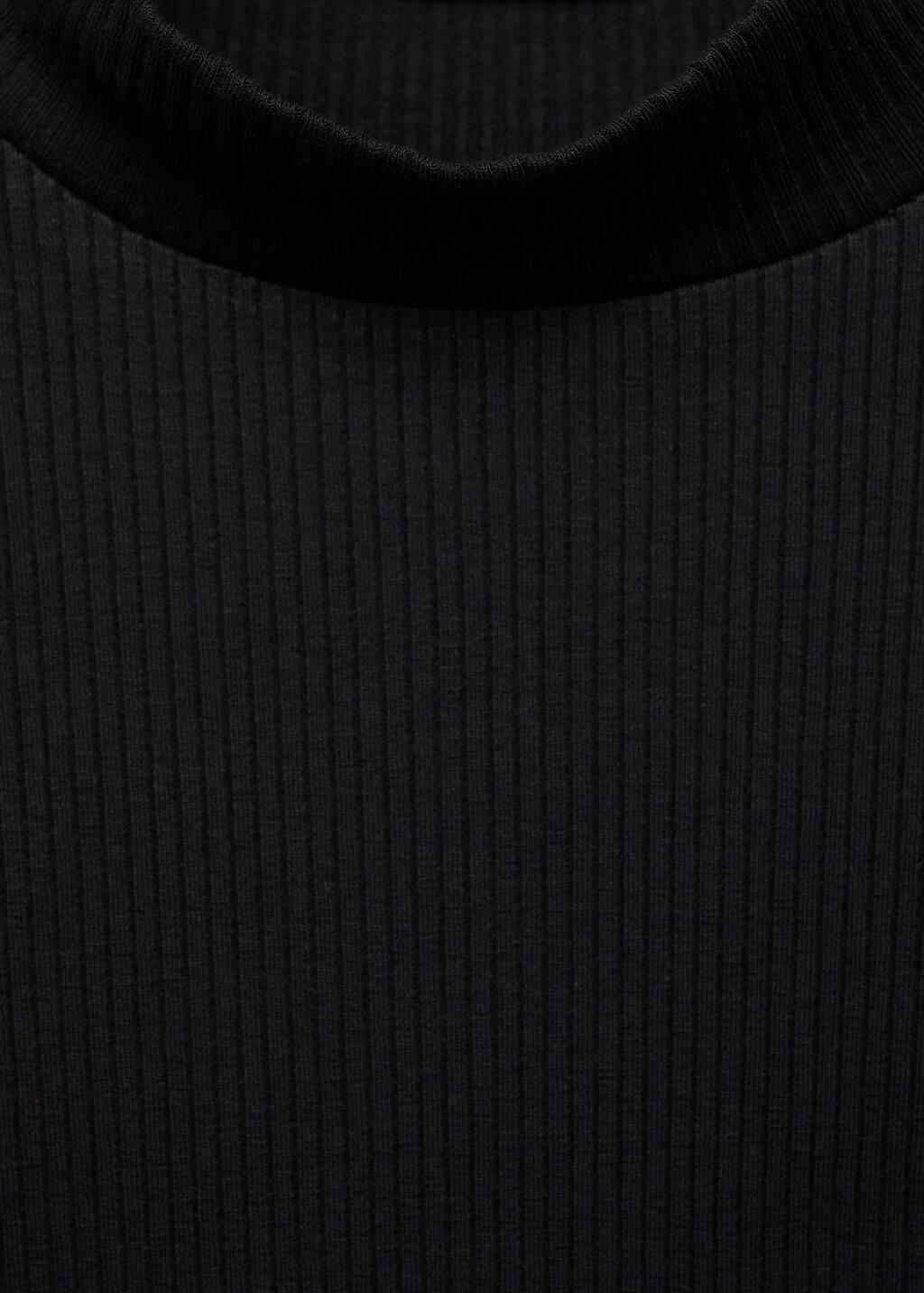 Black Ribbed High Neck T-Shirt, Kids Girl, Black, large image number 2