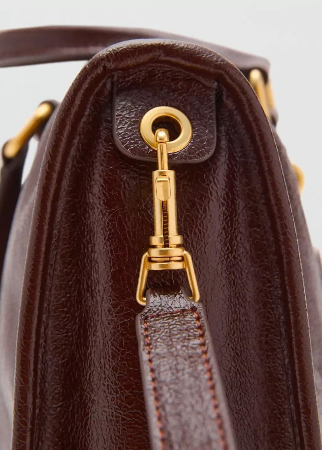Brown Shiny Handbag With Handles, Dark Brown, large image number 1