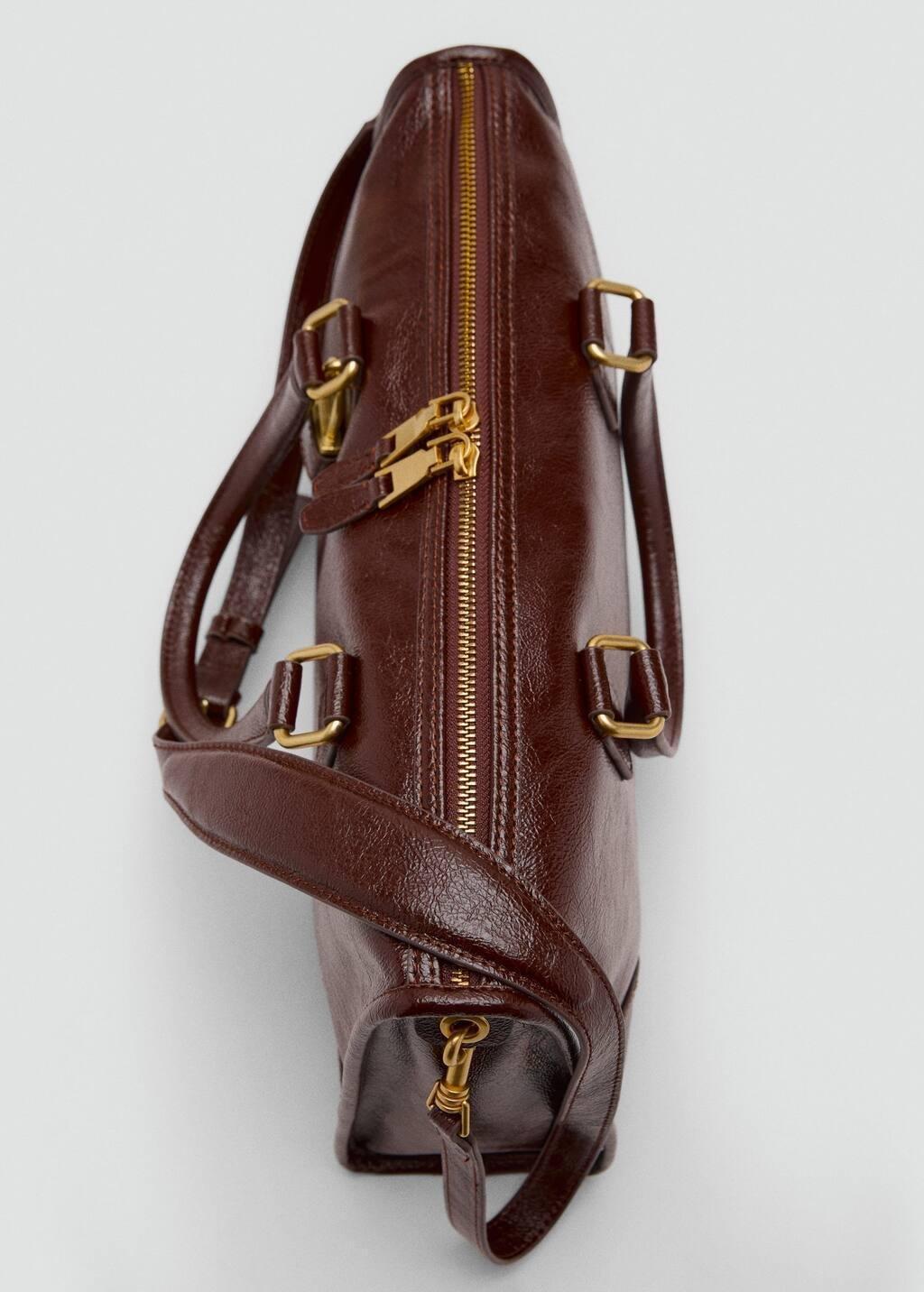 Brown Shiny Handbag With Handles, Dark Brown, large image number 2