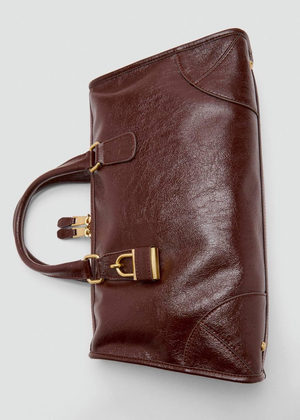 Brown Shiny Handbag With Handles, Dark Brown, large image number 5