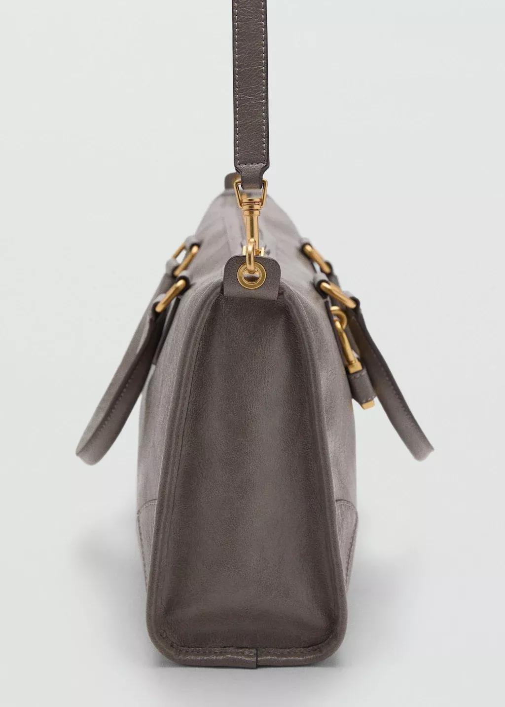 Grey Shiny Finish Handbag With Handles, Grey, large image number 1