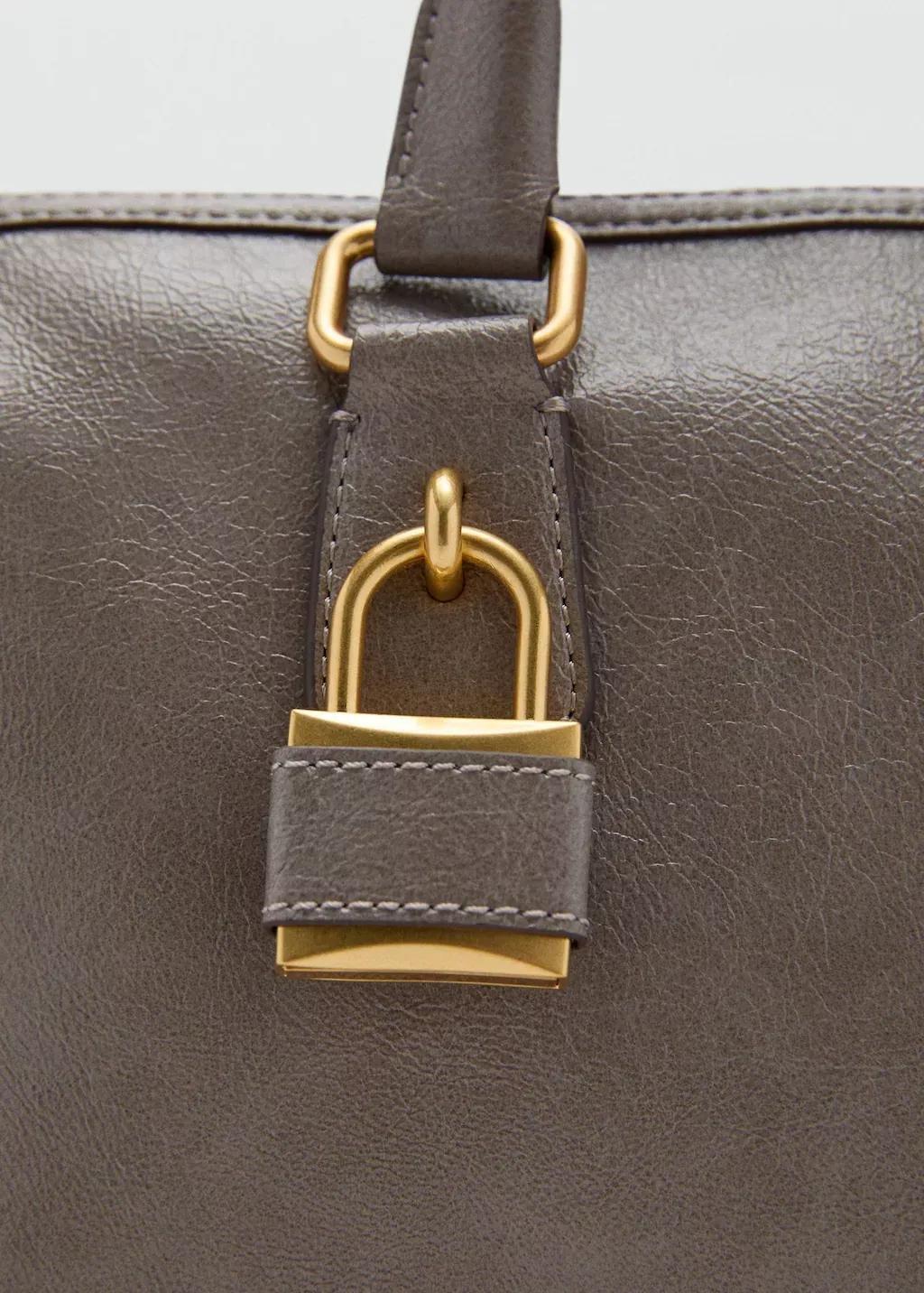 Grey Shiny Finish Handbag With Handles, Grey, large image number 2