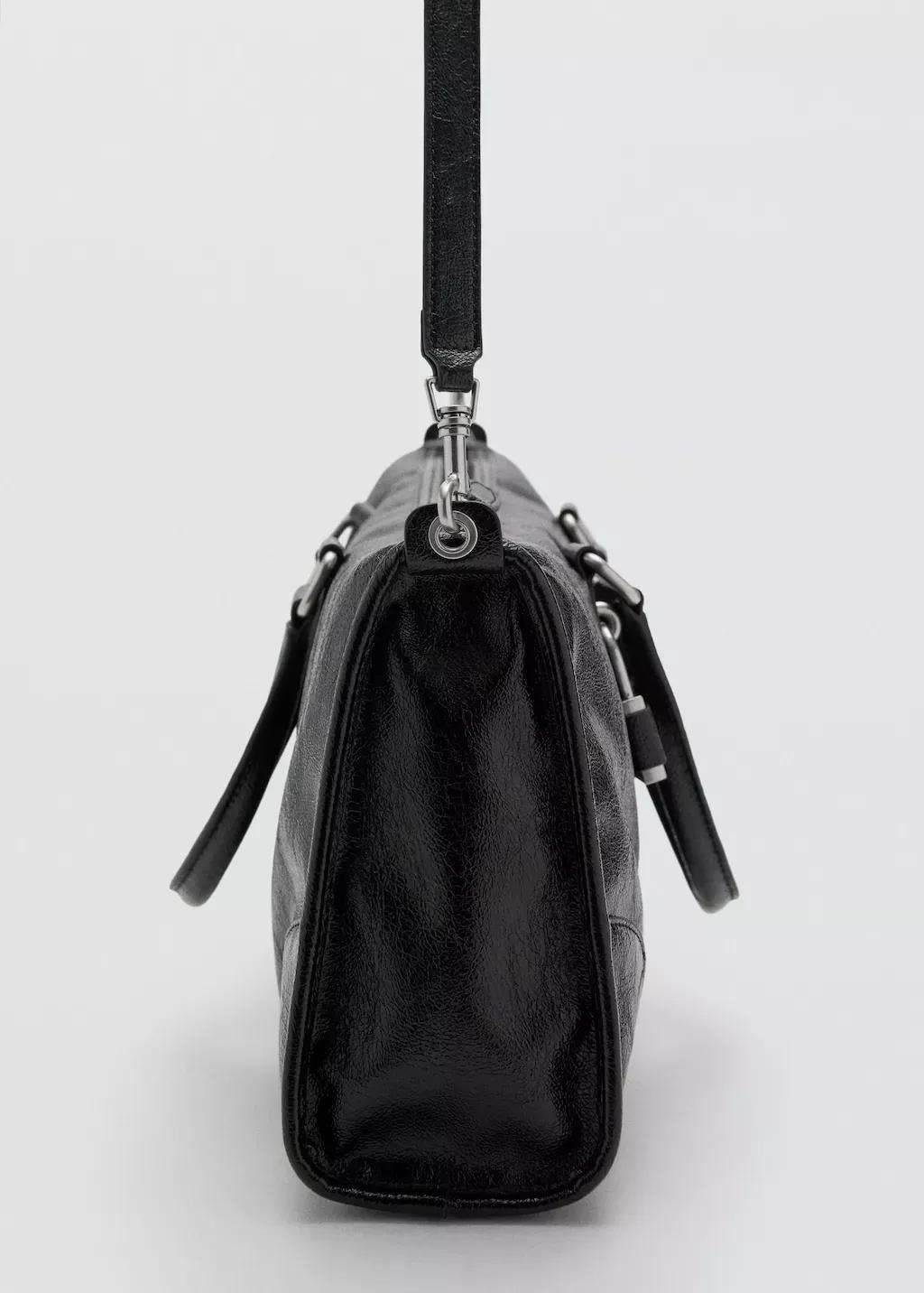Black Shiny Handbag With Handles, Black, large image number 1