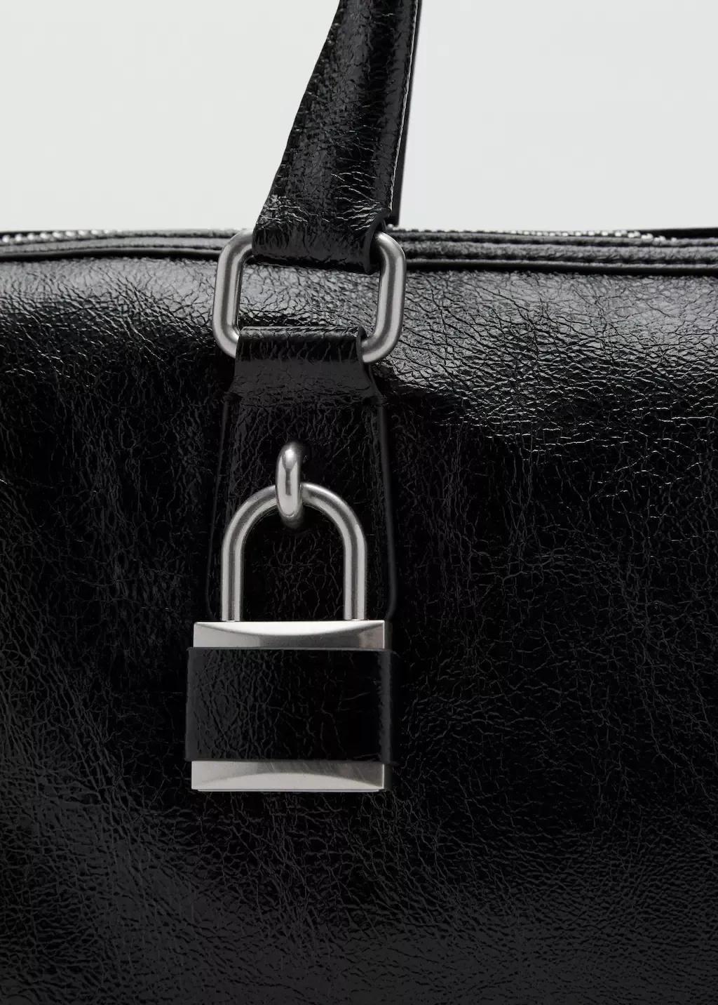 Black Shiny Handbag With Handles, Black, large image number 2