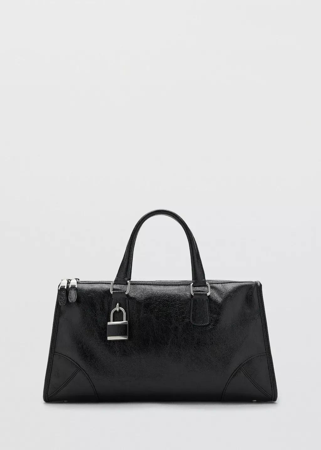 Black Shiny Handbag With Handles, Black, large image number 3