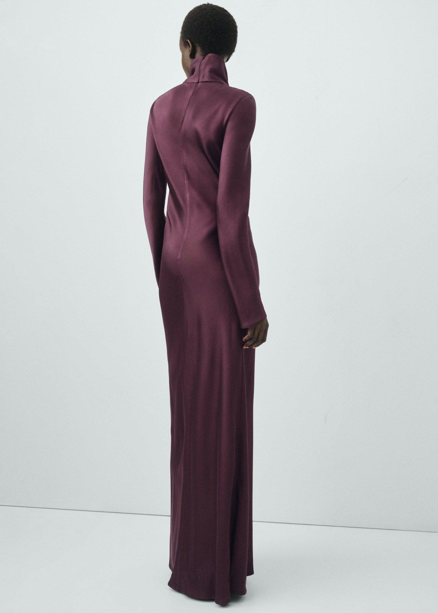 Burgundy High-Neck Satin Dress, , large image number 2