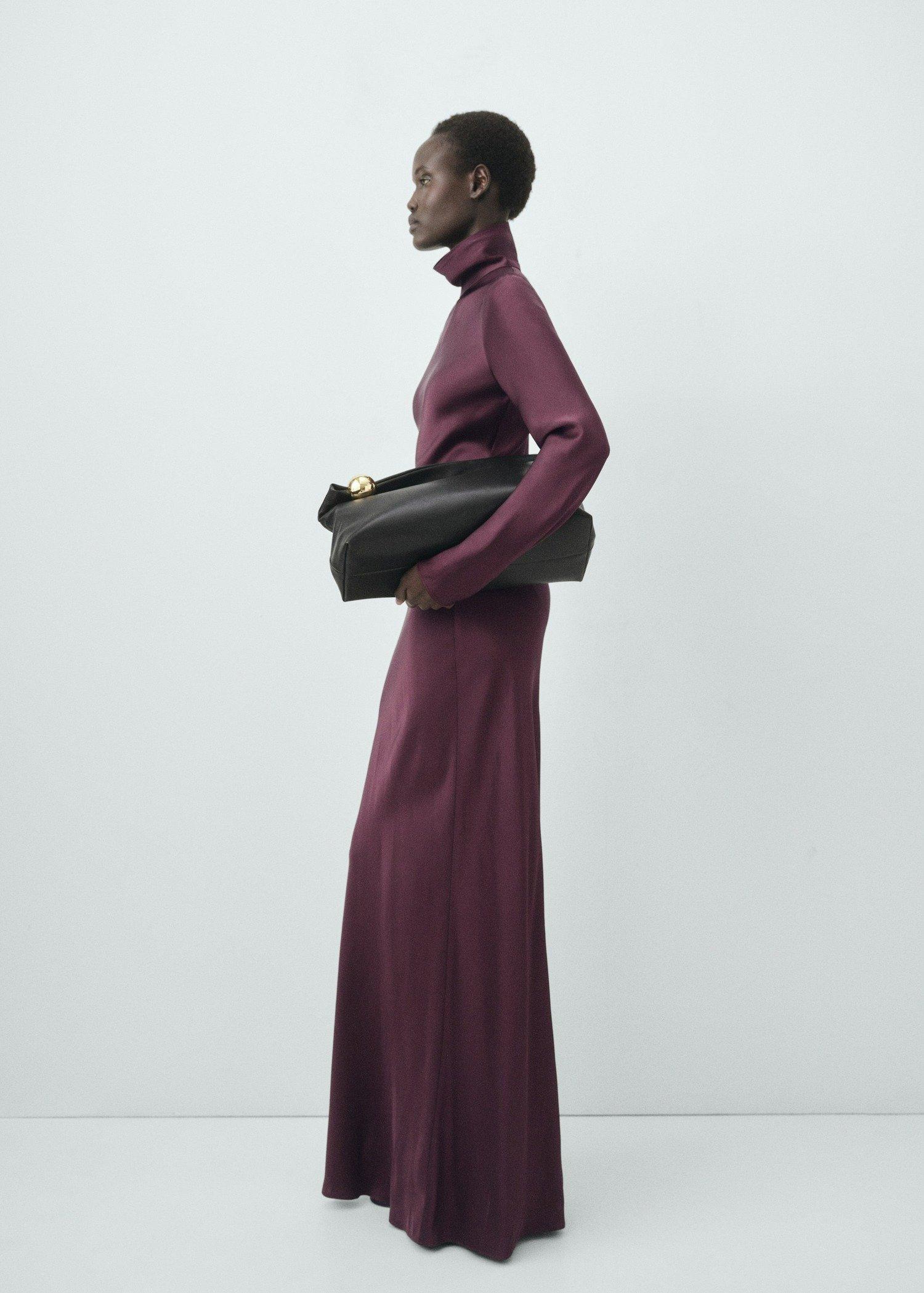 Burgundy High-Neck Satin Dress, , large image number 3