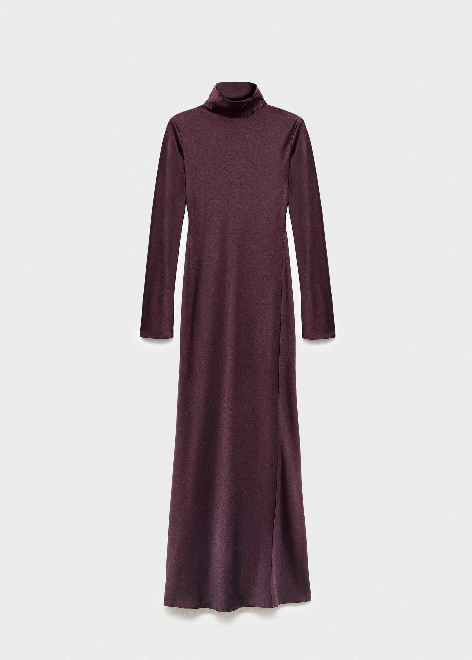 Burgundy High-Neck Satin Dress, , large image number 4