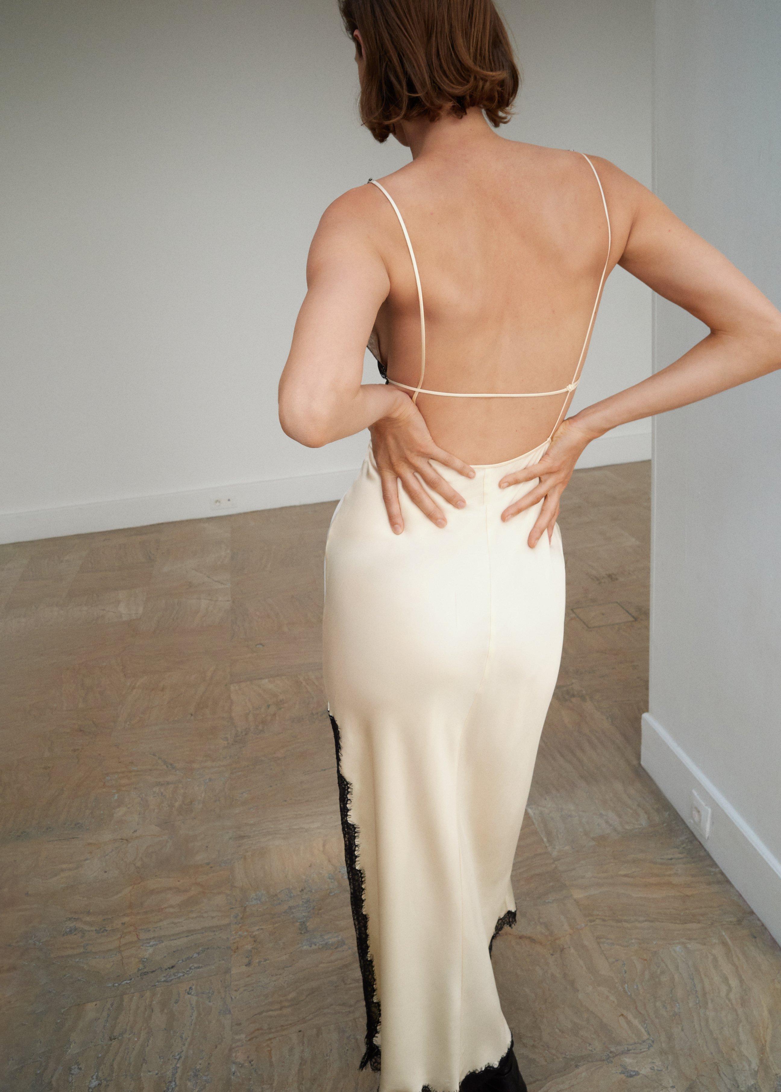 Beige Satin Lingerie Dress, , large image number 2