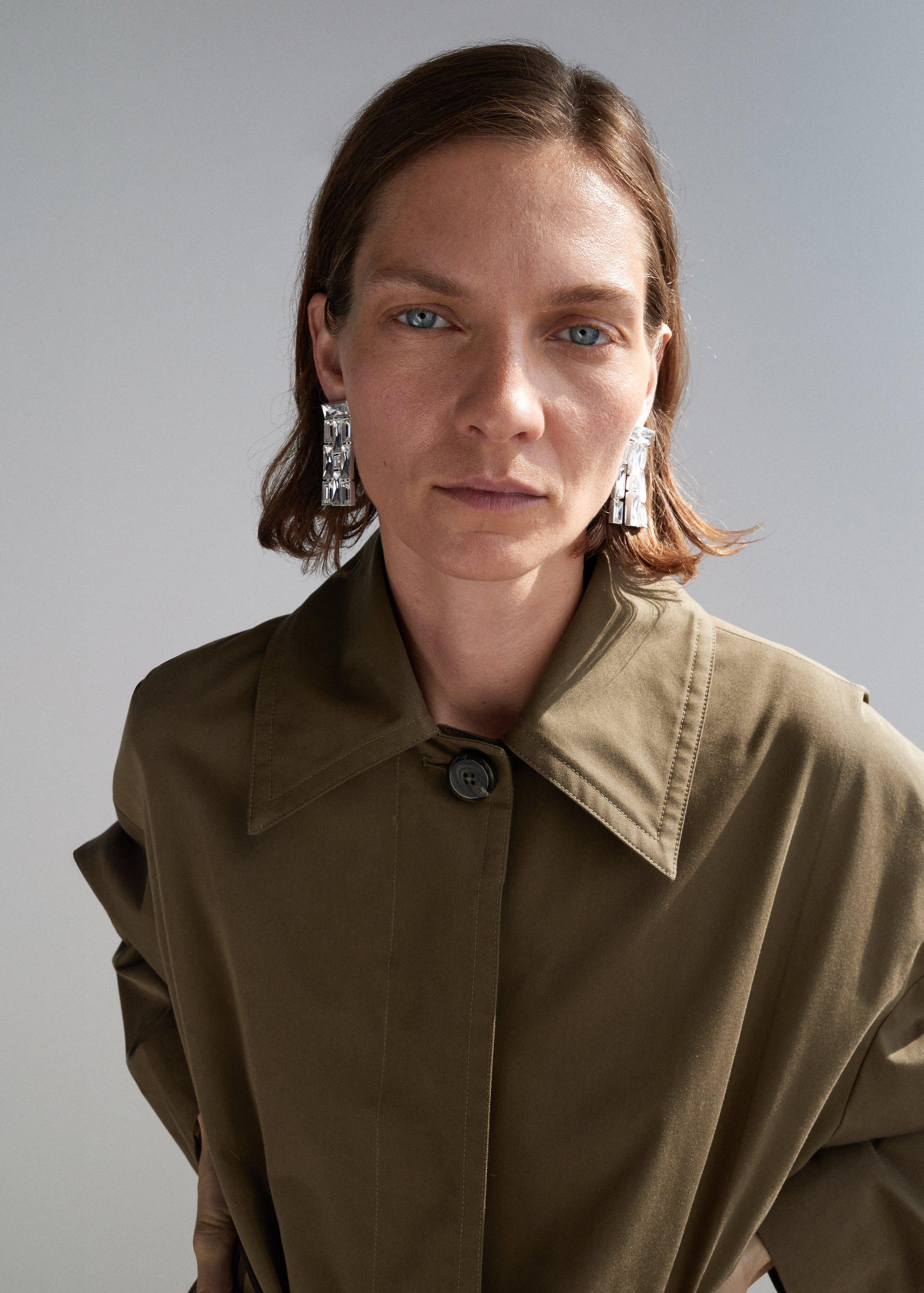 Brown Long Cotton Trench Coat With Concealed Buttons, 0201_35, medium