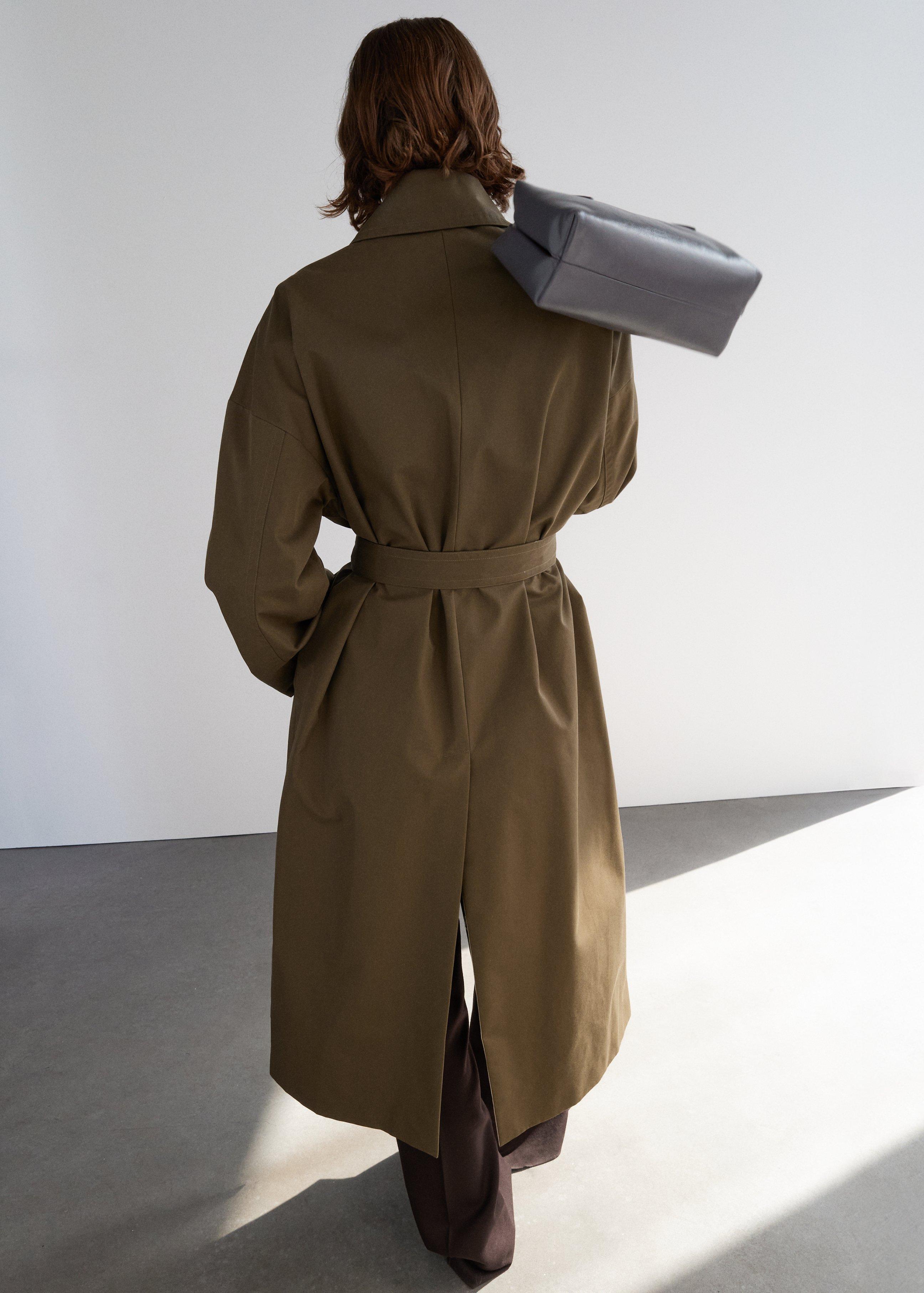 Brown Long Cotton Trench Coat With Concealed Buttons, , large image number 1