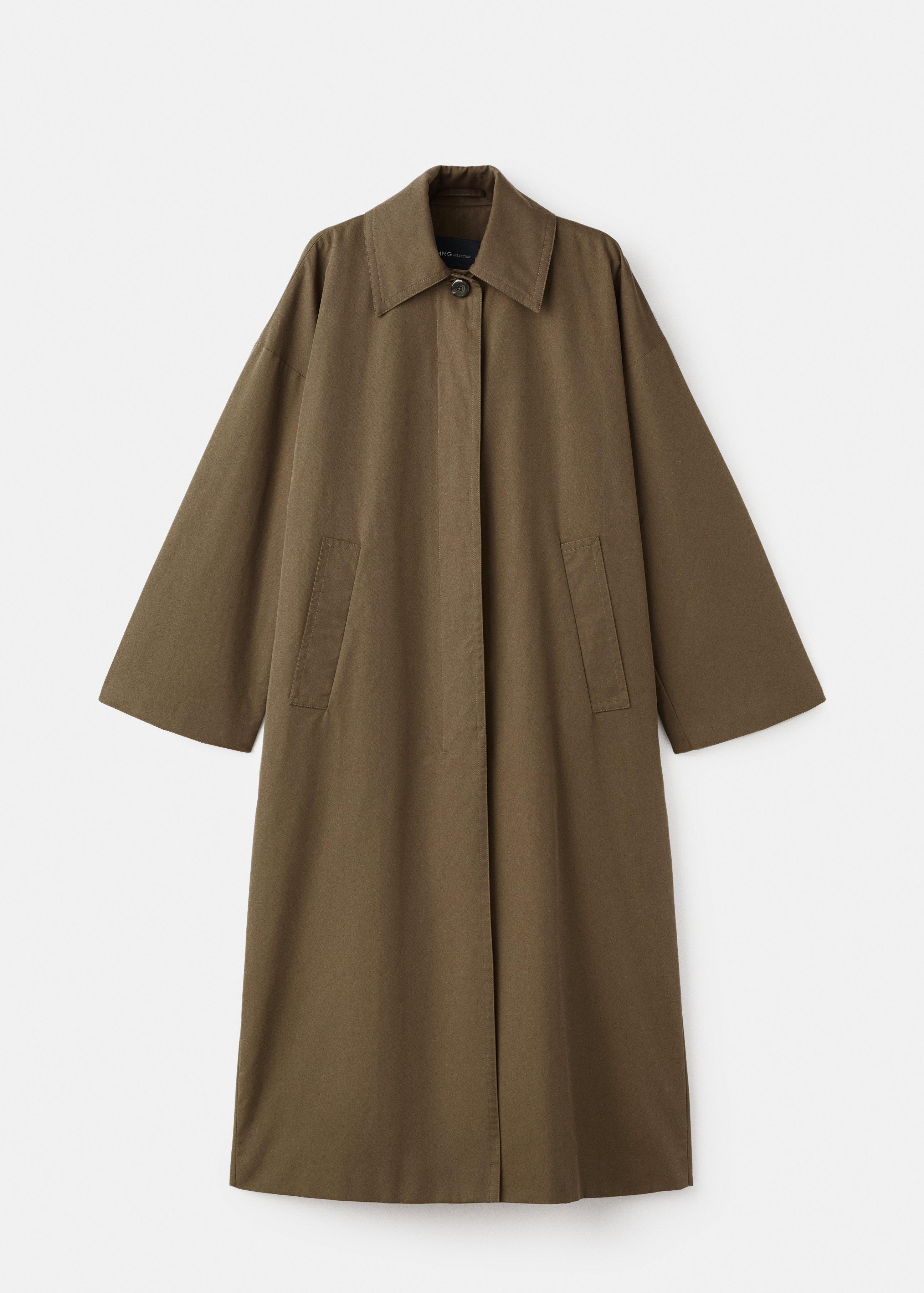 Brown Long Cotton Trench Coat With Concealed Buttons, , large image number 4