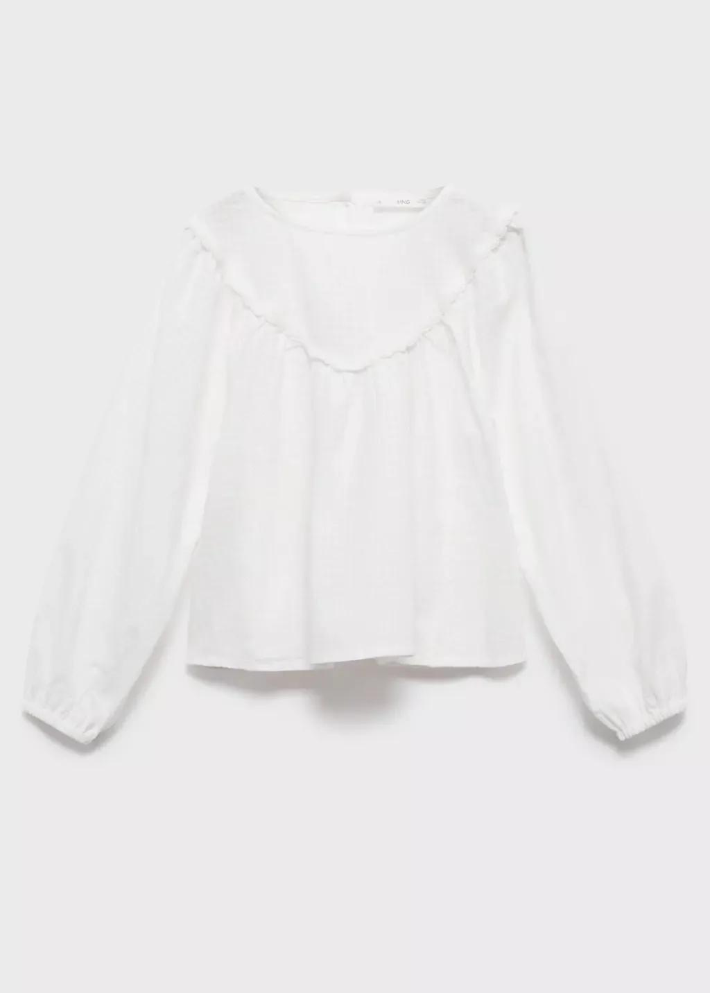 White Blouse With Lace Trim Details, Kids Girls, White, large image number 0