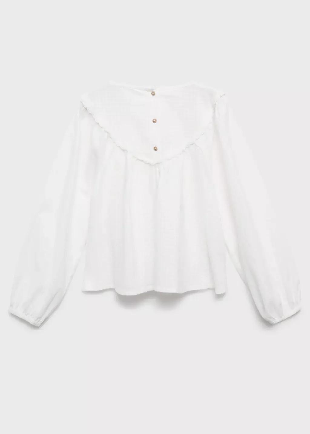 White Blouse With Lace Trim Details, Kids Girls, White, large image number 1