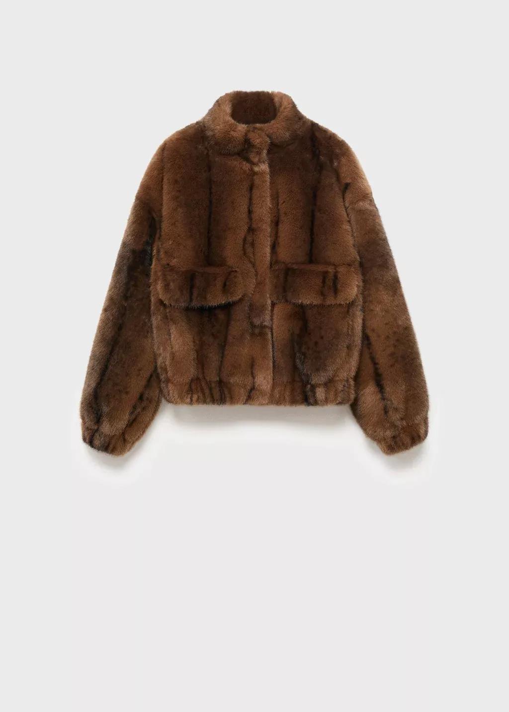 Brown Fur-Effect Jacket With Pockets, Medium Brown, large image number 0