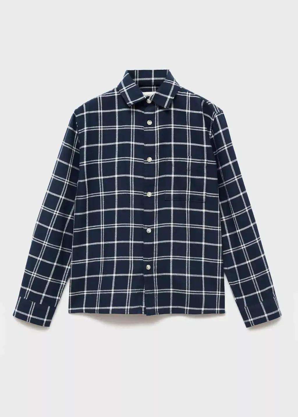 Navy Cotton Check Shirt, Kids Boys, Navy, medium