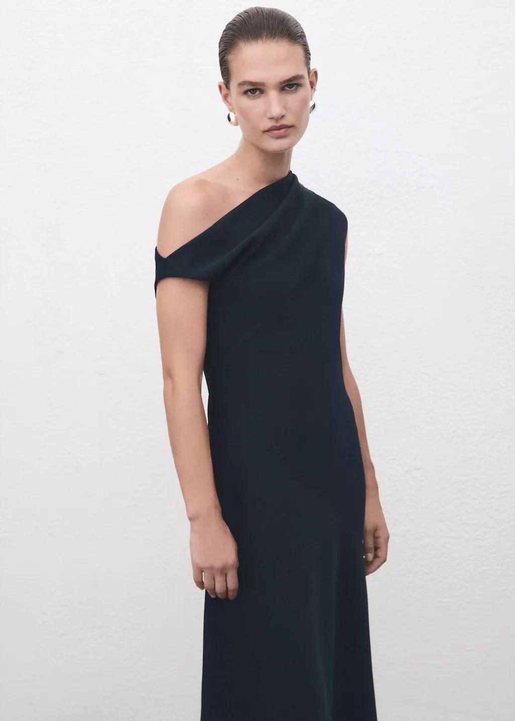 Navy A-Line Dress With Asymmetrical Neckline, 0201_56, large image number 3