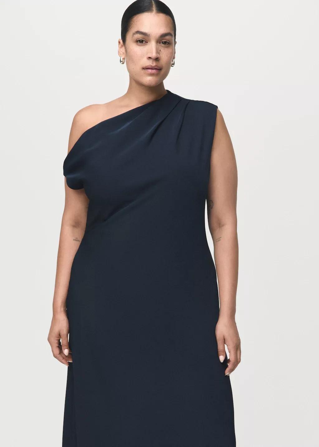 Navy A-Line Dress With Asymmetrical Neckline, 0201_56, large image number 6
