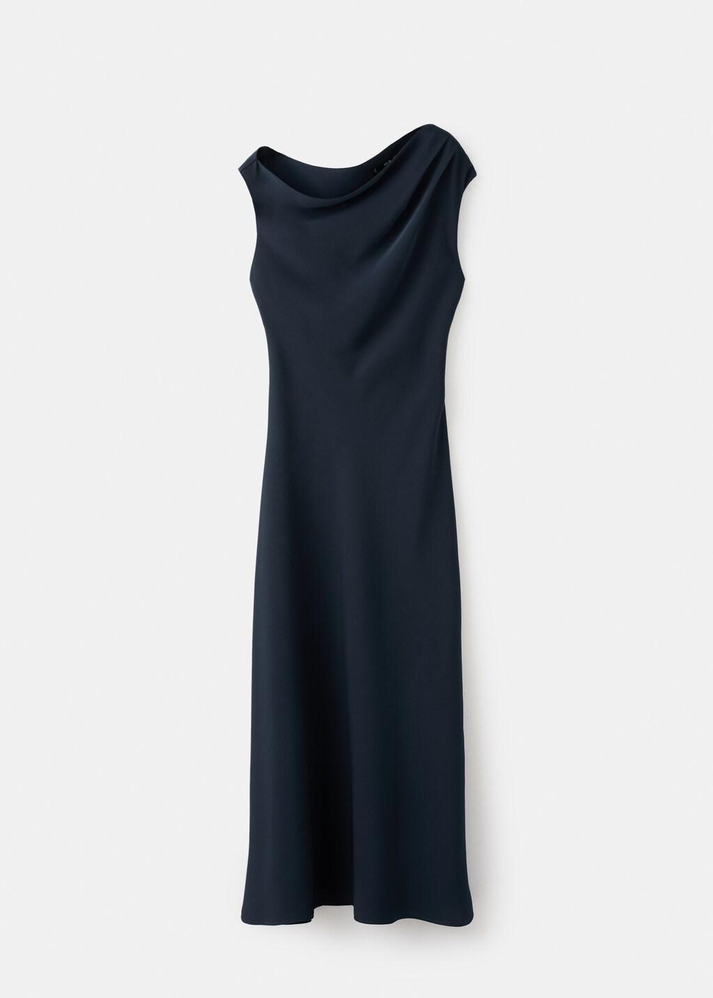 Navy A-Line Dress With Asymmetrical Neckline, Navy, large image number 8
