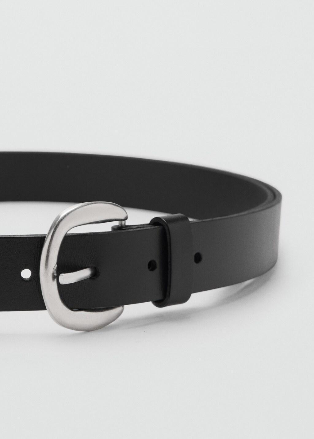Black Rounded Buckle Leather Belt, 0201_99, medium