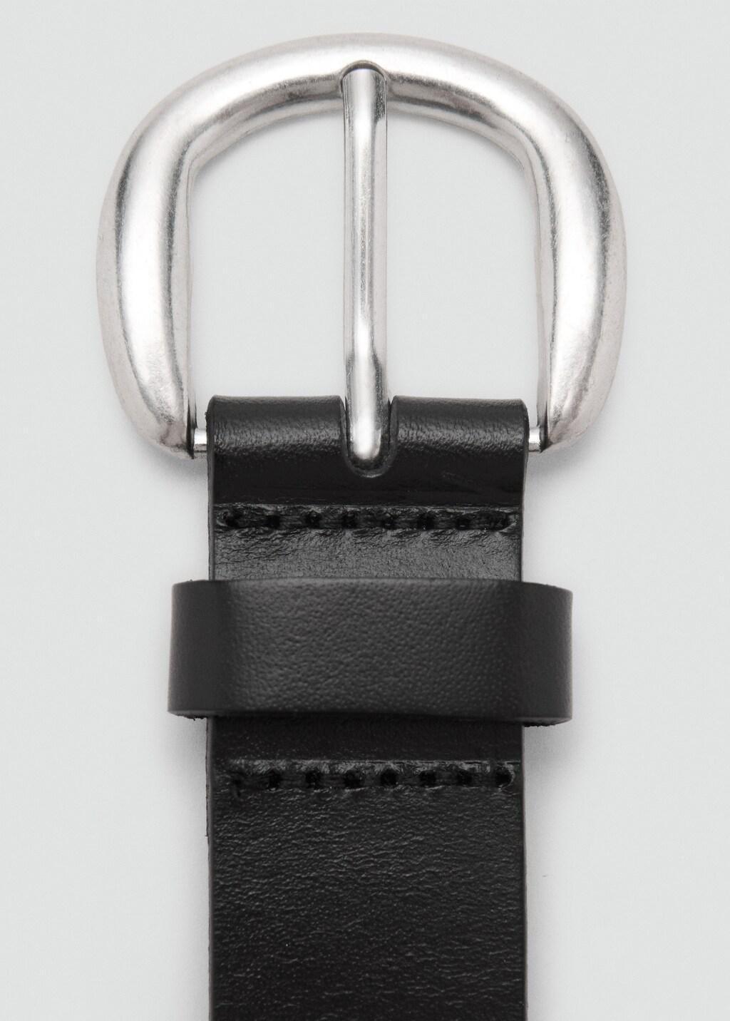 Black Rounded Buckle Leather Belt, 0201_99, large image number 2