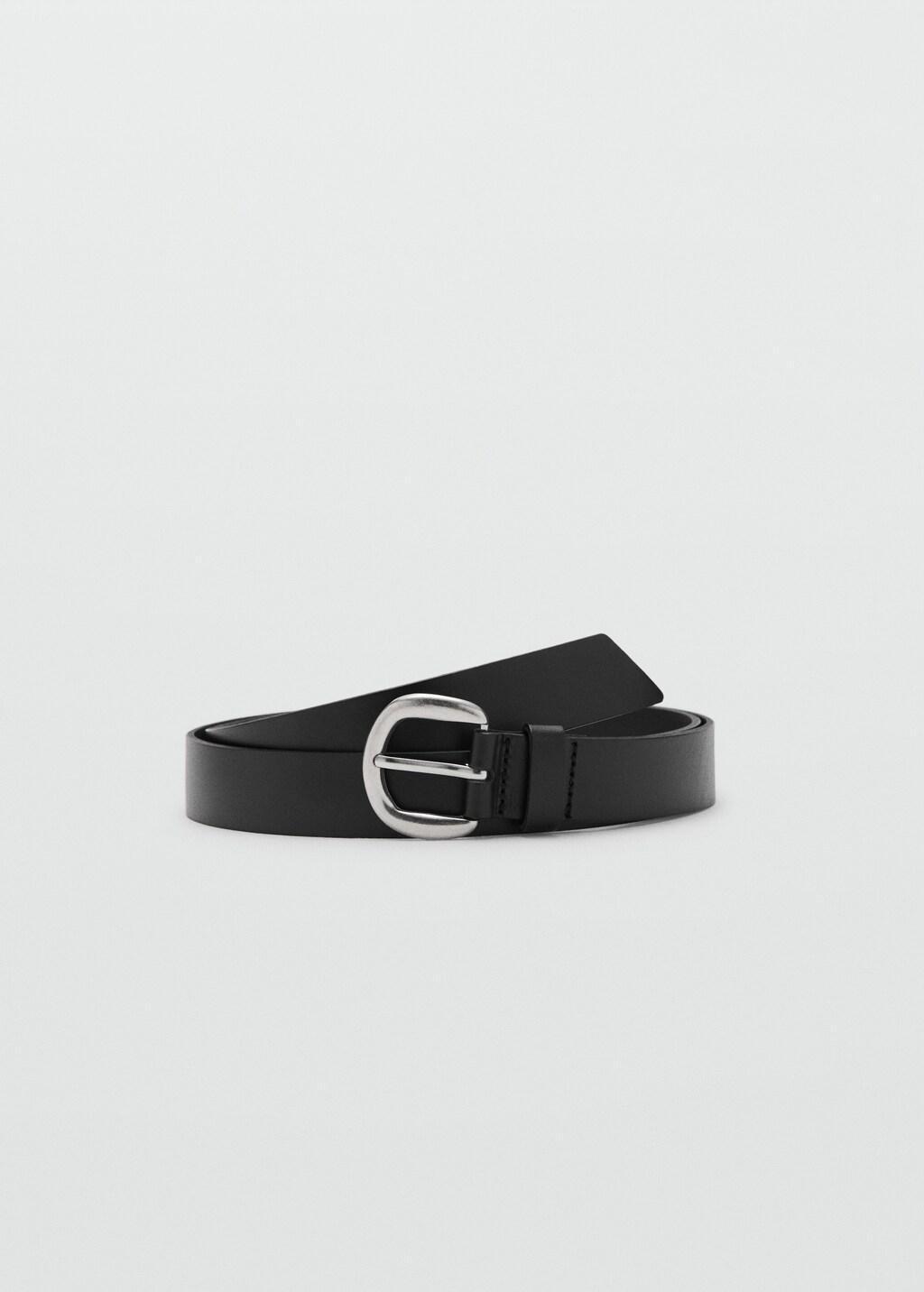 Black Rounded Buckle Leather Belt, 0201_99, large image number 4