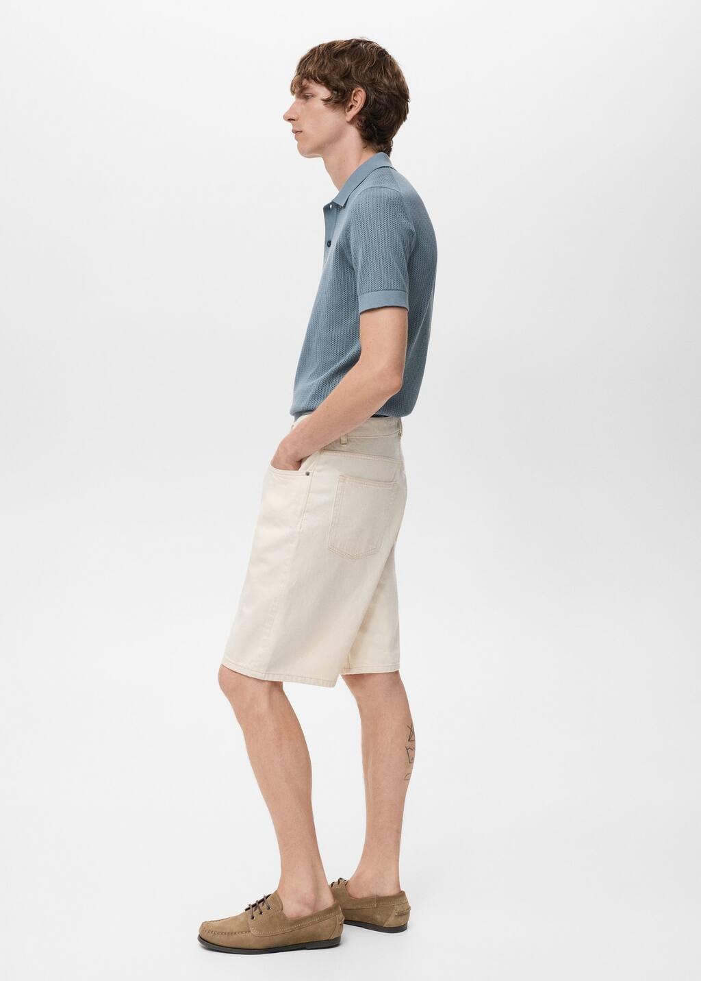 Blue Openwork Knitted Cotton Polo Shirt, Medium Blue, large image number 2