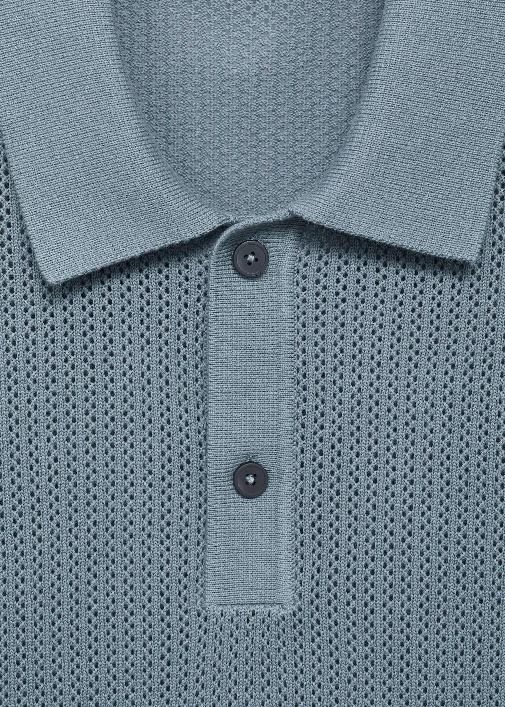 Blue Openwork Knitted Cotton Polo Shirt, Medium Blue, large image number 5