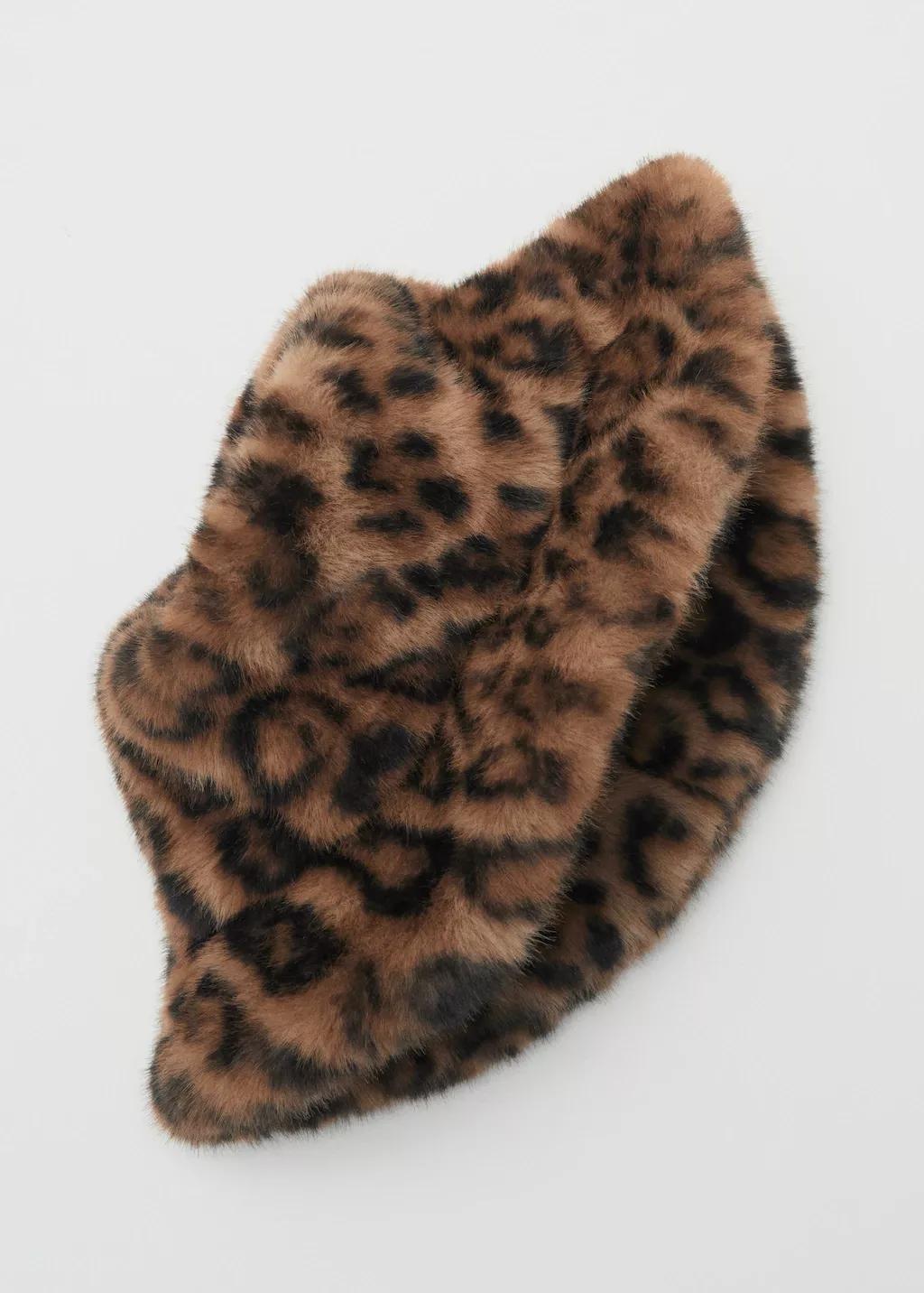 BROWN Leopard faux-fur bucket hat, 0201_30, medium