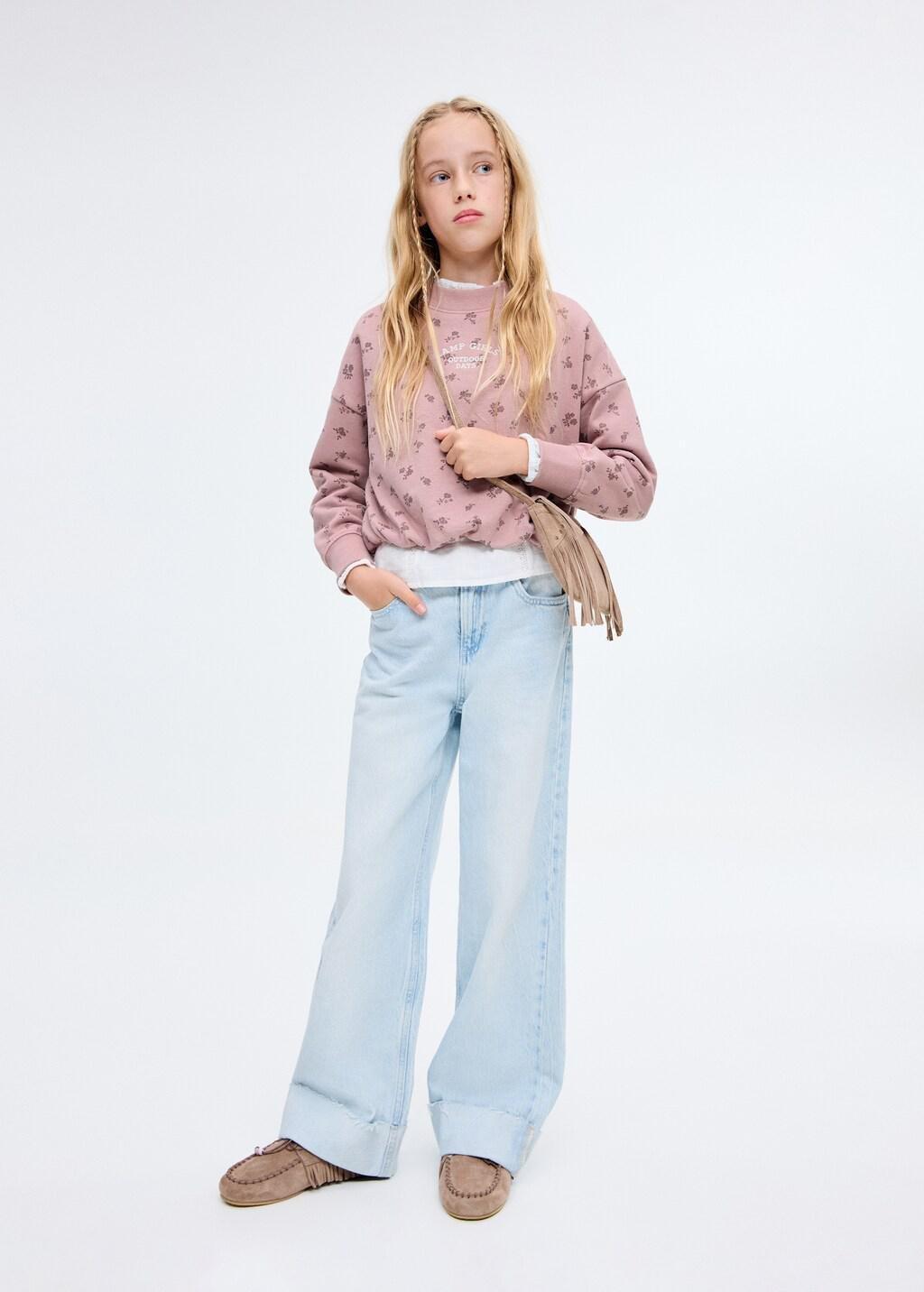 Pink Embroidered Sweatshirt With Floral Pattern, Kids Girl, Pink, medium