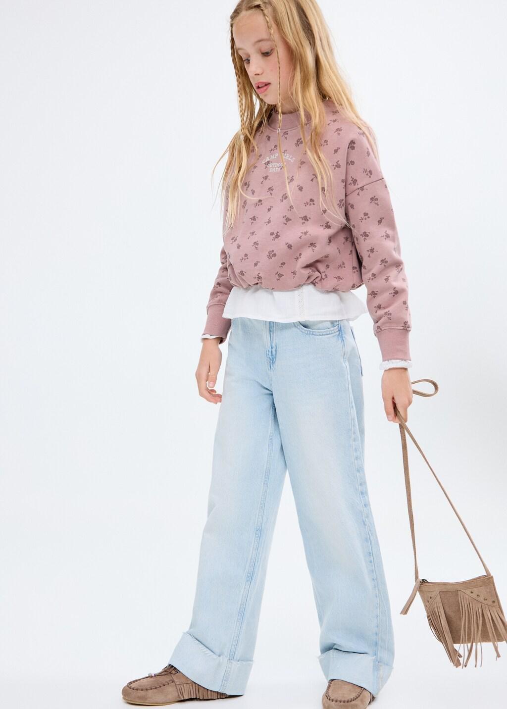 Pink Embroidered Sweatshirt With Floral Pattern, Kids Girl, Pink, large image number 3