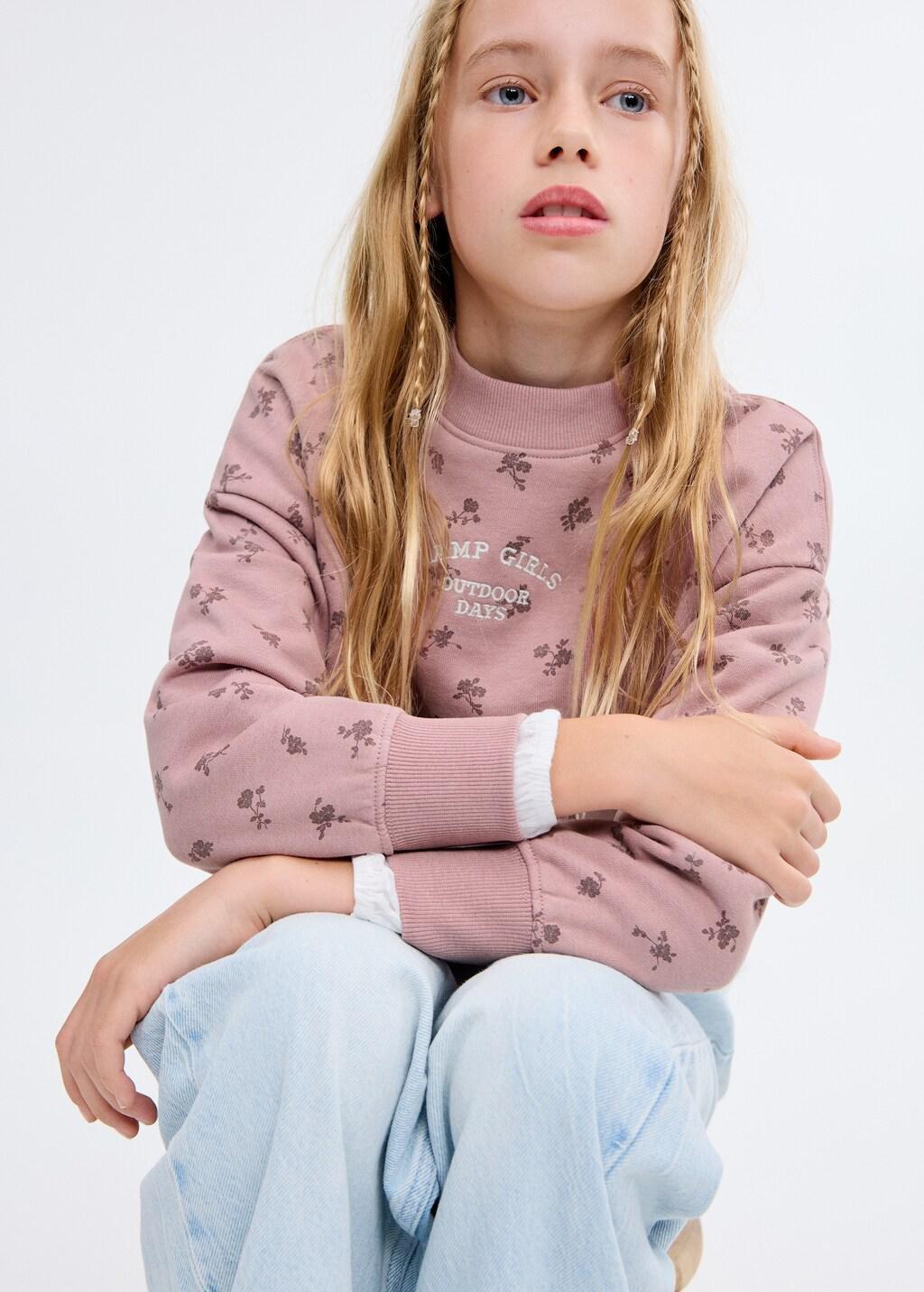 Pink Embroidered Sweatshirt With Floral Pattern, Kids Girl, Pink, large image number 4