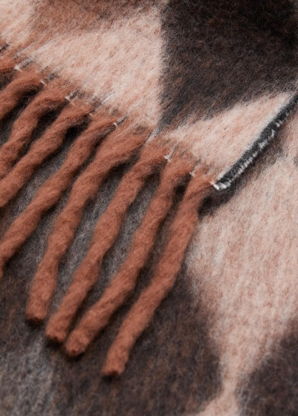 Brown Argyle Scarf With Fringes, Brown, large image number 0