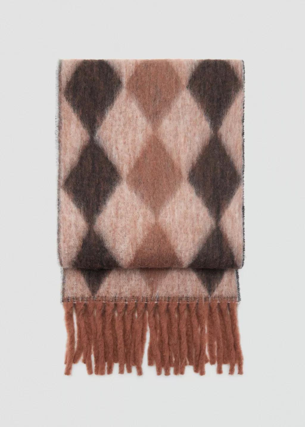 Brown Argyle Scarf With Fringes, Brown, large image number 2