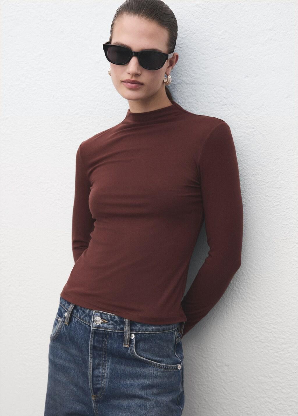 Brown Turtleneck T-Shirt, 0201_30, large image number 3
